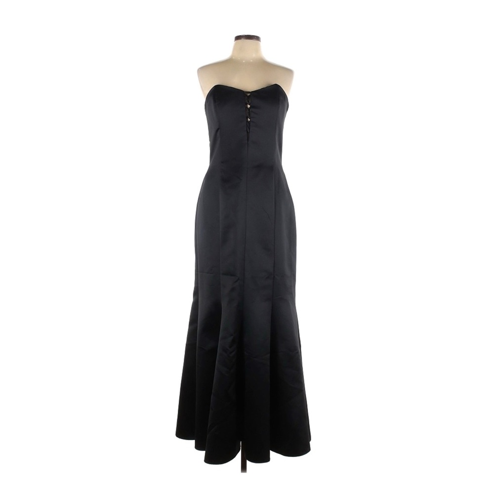 Black strapless satin formal gown